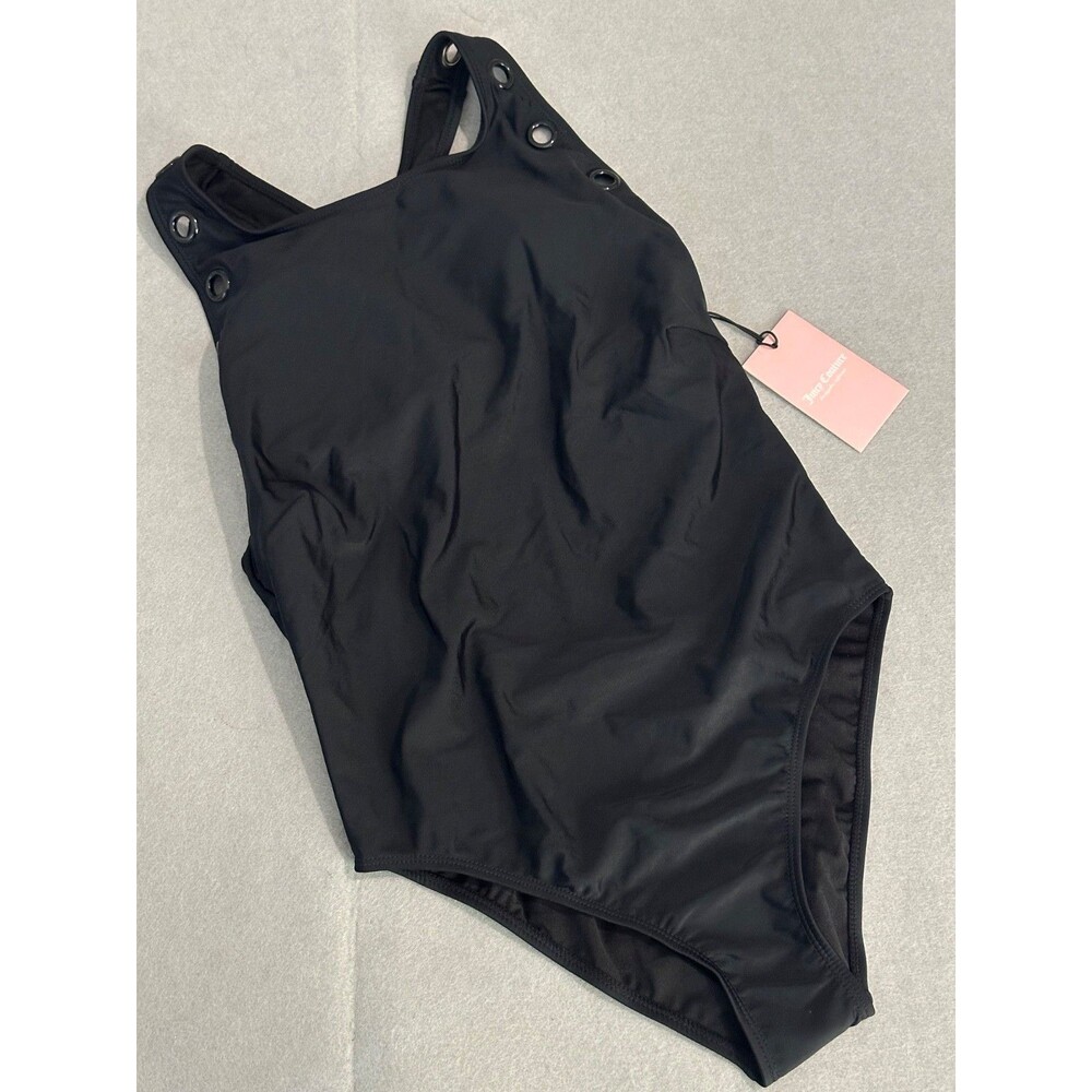 Juicy Couture Black One Piece High Neck Swimsuit W/ Grommets NWT Size L